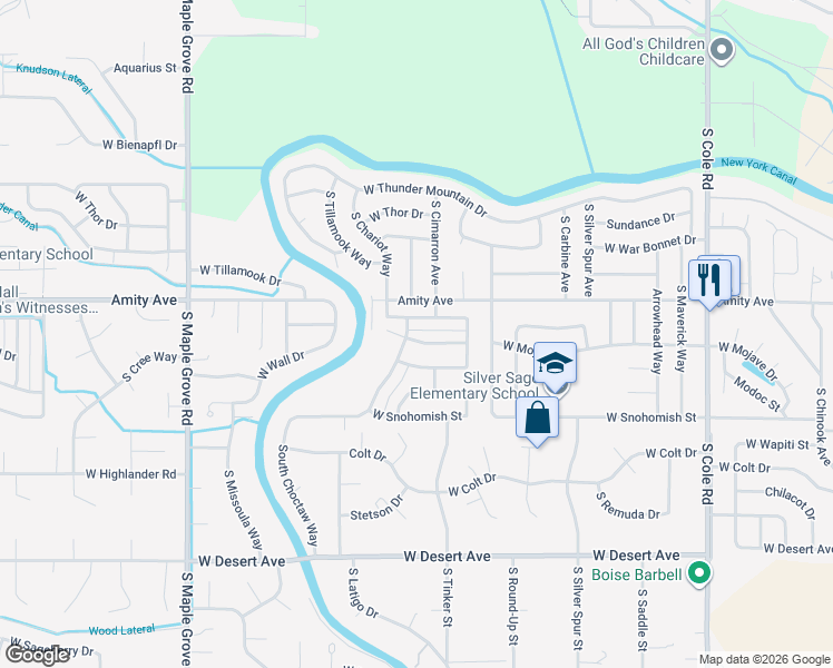 map of restaurants, bars, coffee shops, grocery stores, and more near 8298 West Mojave Drive in Boise