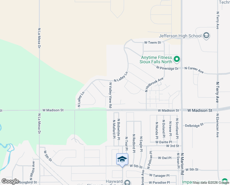 map of restaurants, bars, coffee shops, grocery stores, and more near Valley View Circle in Sioux Falls