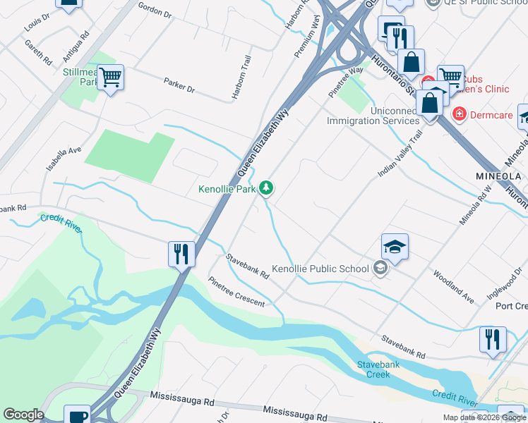 map of restaurants, bars, coffee shops, grocery stores, and more near 1595 Calverton Court in Mississauga
