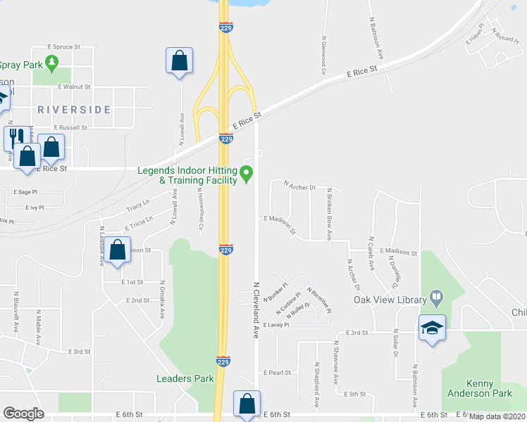 map of restaurants, bars, coffee shops, grocery stores, and more near in Sioux Falls