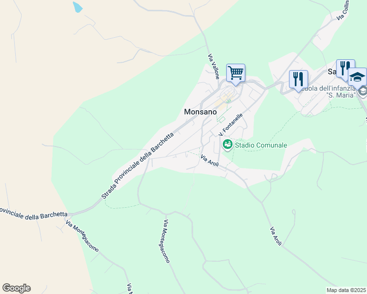 map of restaurants, bars, coffee shops, grocery stores, and more near 31 Via Aldo Moro in Monsano