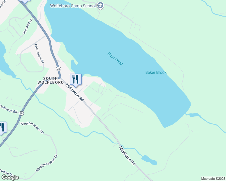 map of restaurants, bars, coffee shops, grocery stores, and more near 47-51 Corson Way in Wolfeboro