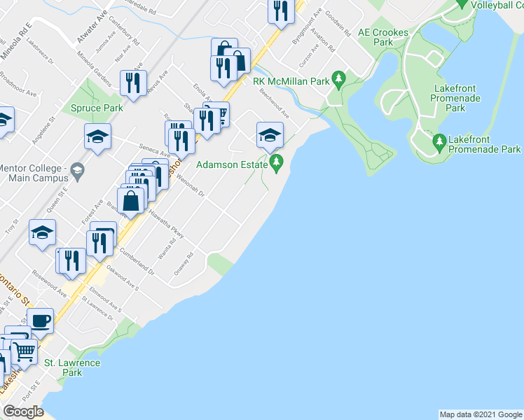 map of restaurants, bars, coffee shops, grocery stores, and more near 120 Cumberland Drive in Mississauga