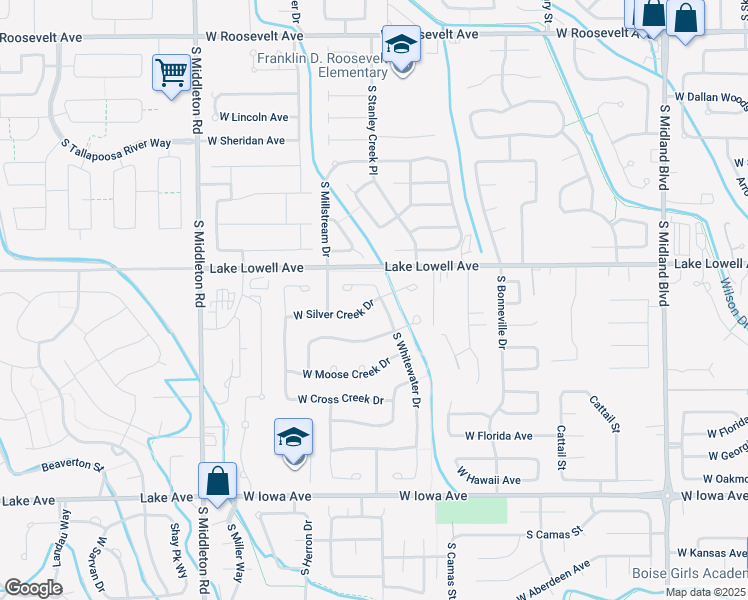 map of restaurants, bars, coffee shops, grocery stores, and more near 1806 West Silver Creek Drive in Nampa
