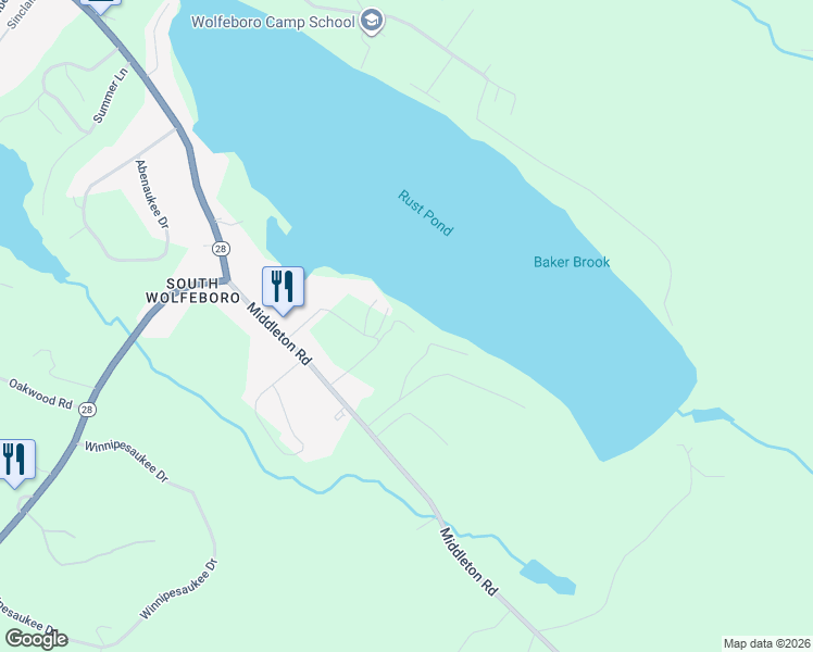 map of restaurants, bars, coffee shops, grocery stores, and more near 47 Corson Way in Wolfeboro