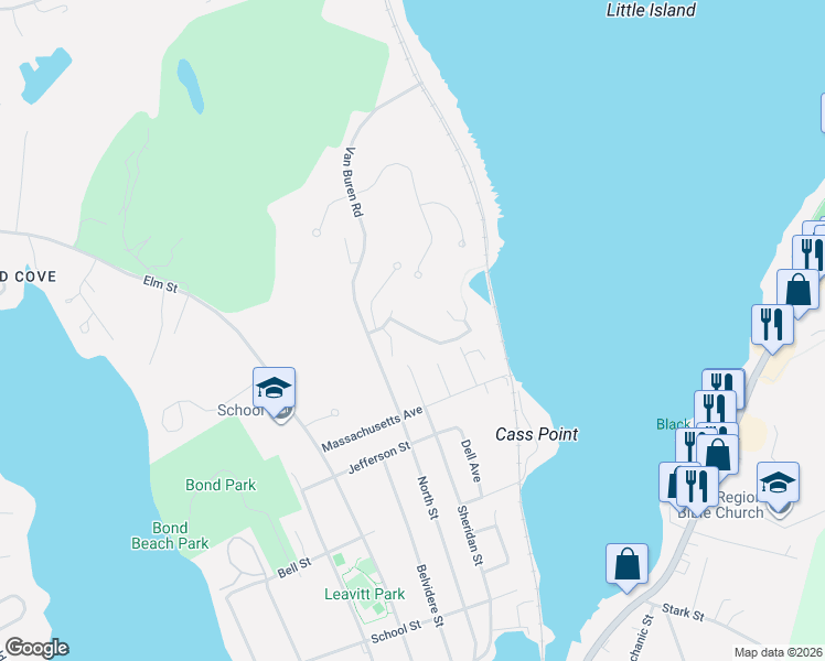 map of restaurants, bars, coffee shops, grocery stores, and more near 35 Starboard Way in Laconia