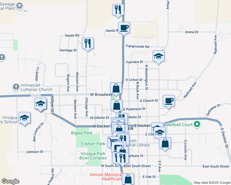 map of restaurants, bars, coffee shops, grocery stores, and more near 520 North Main Street in Viroqua