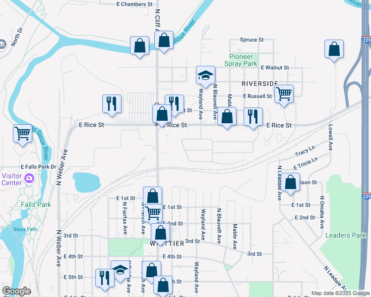 map of restaurants, bars, coffee shops, grocery stores, and more near 1101-1211 N Lily Pl in Sioux Falls