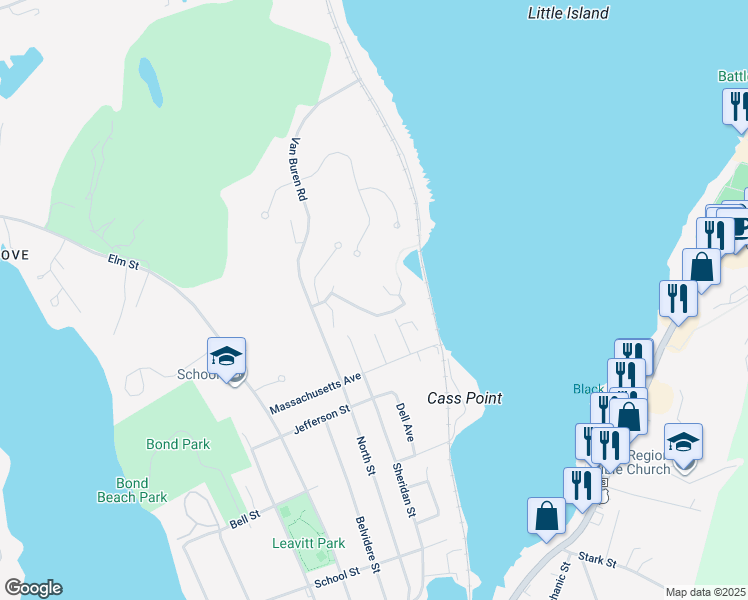 map of restaurants, bars, coffee shops, grocery stores, and more near 36 Brittany Lane in Laconia
