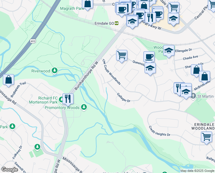 map of restaurants, bars, coffee shops, grocery stores, and more near in Mississauga