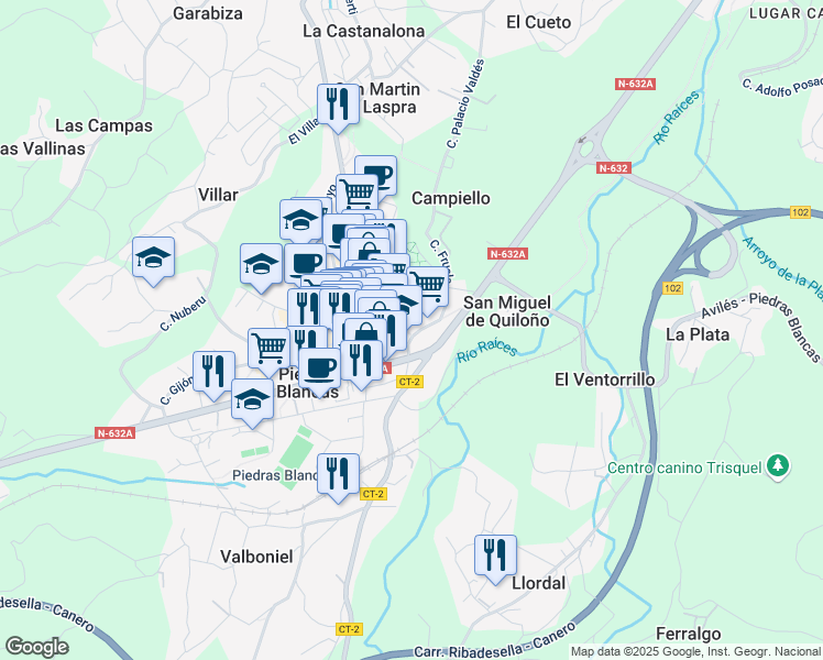 map of restaurants, bars, coffee shops, grocery stores, and more near 4 Calle Libertad in Piedras Blancas