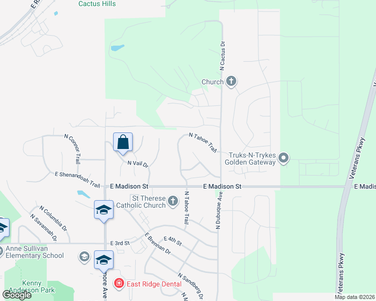 map of restaurants, bars, coffee shops, grocery stores, and more near 1400-1586 North Tahoe Trail in Sioux Falls