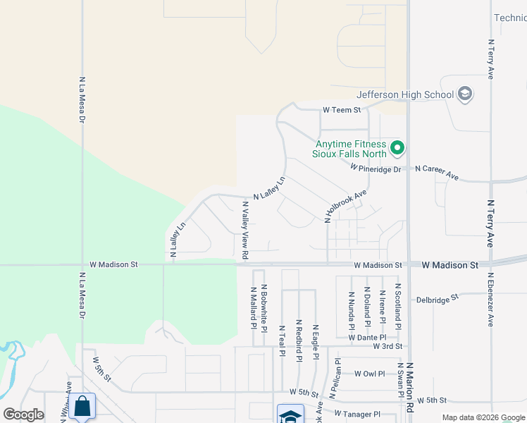 map of restaurants, bars, coffee shops, grocery stores, and more near Valley View Circle in Sioux Falls