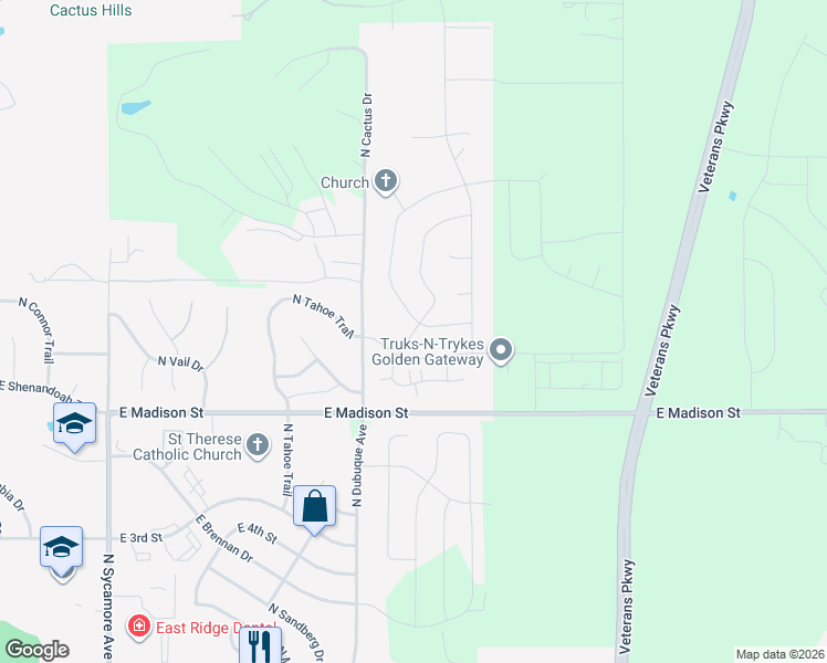 map of restaurants, bars, coffee shops, grocery stores, and more near North Maynard Lane in Sioux Falls