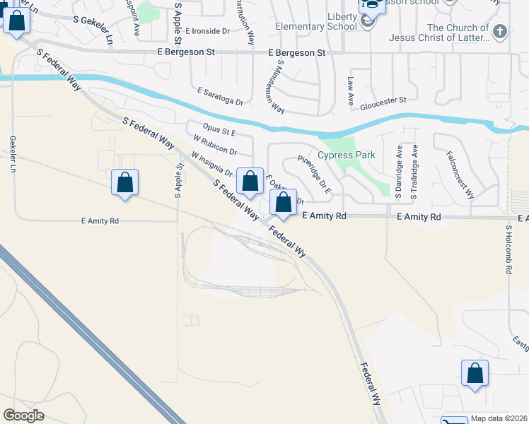 map of restaurants, bars, coffee shops, grocery stores, and more near 1350 East Amity Road in Boise