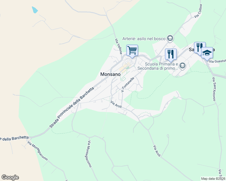 map of restaurants, bars, coffee shops, grocery stores, and more near 20 Via Giuseppe Garibaldi in Monsano