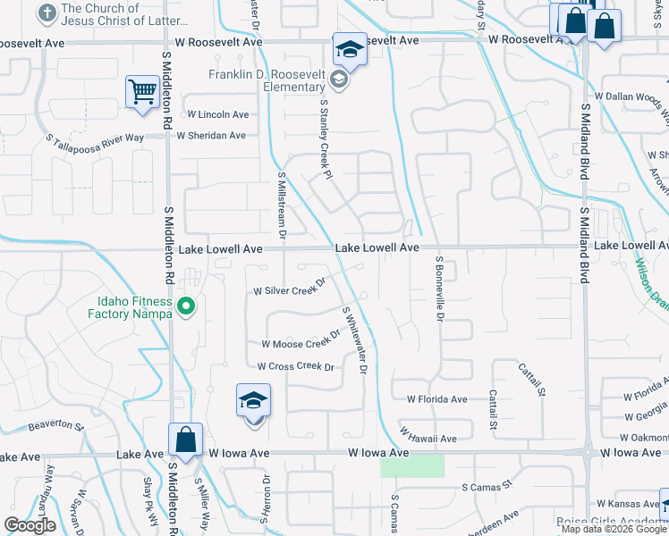 map of restaurants, bars, coffee shops, grocery stores, and more near 716 South Weston Creek Loop in Nampa