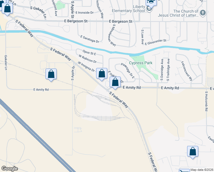 map of restaurants, bars, coffee shops, grocery stores, and more near 4540 South Federal Way in Boise