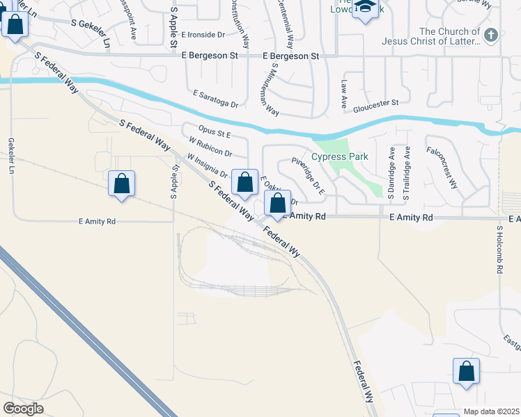 map of restaurants, bars, coffee shops, grocery stores, and more near 1350 East Amity Road in Boise