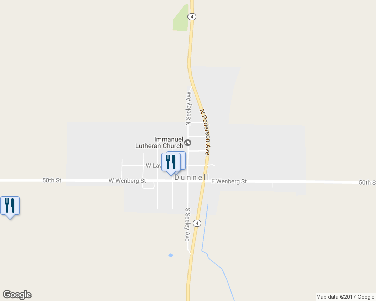 map of restaurants, bars, coffee shops, grocery stores, and more near 300 North Seeley Avenue in Dunnell