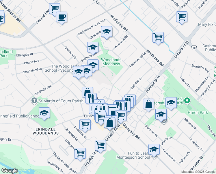 map of restaurants, bars, coffee shops, grocery stores, and more near 3121 Jessica Court in Mississauga