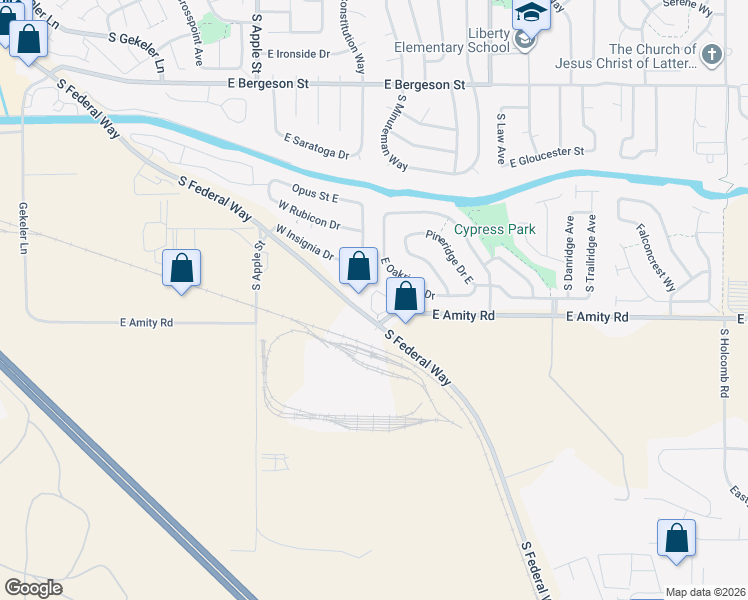 map of restaurants, bars, coffee shops, grocery stores, and more near 4540 South Federal Way in Boise