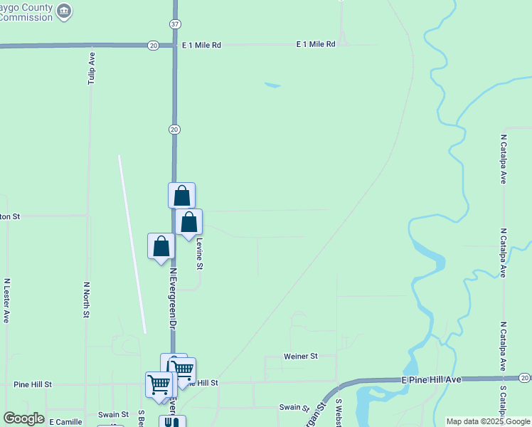 map of restaurants, bars, coffee shops, grocery stores, and more near 291 North Charles Street in White Cloud