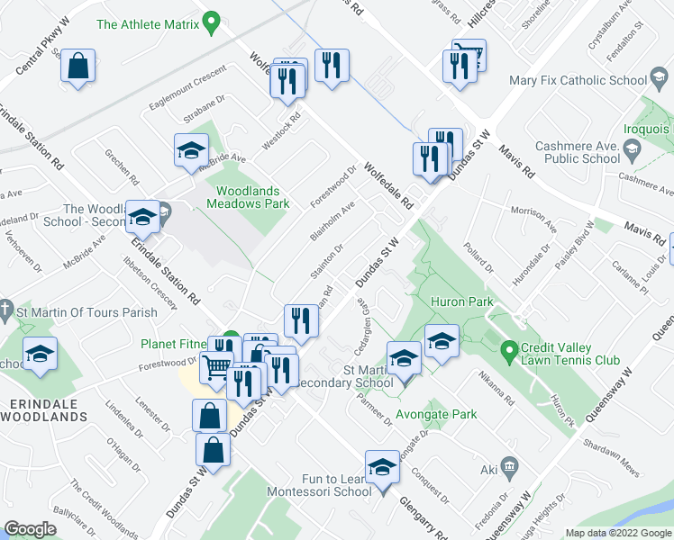 map of restaurants, bars, coffee shops, grocery stores, and more near 904 Stainton Drive in Mississauga