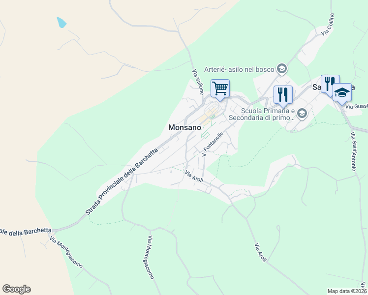 map of restaurants, bars, coffee shops, grocery stores, and more near 20 Via Giuseppe Garibaldi in Monsano