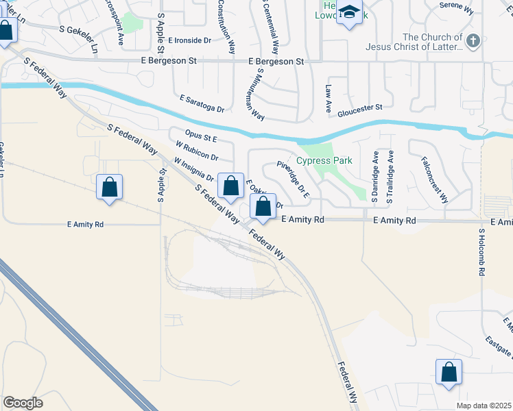map of restaurants, bars, coffee shops, grocery stores, and more near 1350 East Amity Road in Boise