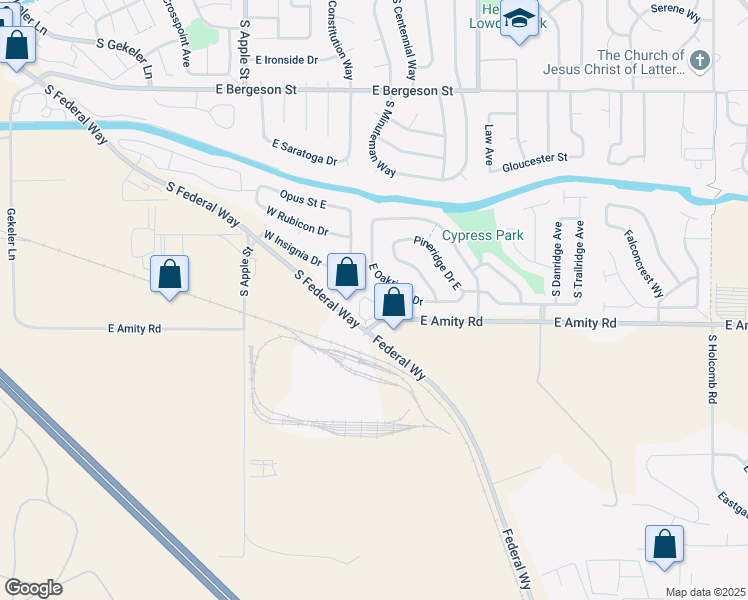 map of restaurants, bars, coffee shops, grocery stores, and more near 1350 East Amity Road in Boise