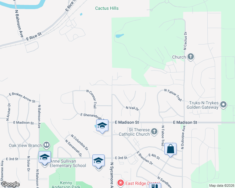 map of restaurants, bars, coffee shops, grocery stores, and more near 1425-1499 North Pikes Peak Circle in Sioux Falls