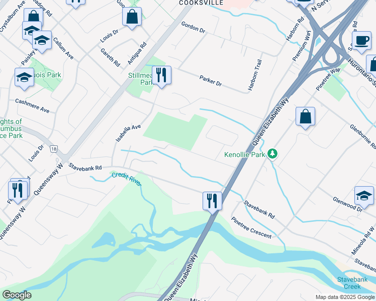 map of restaurants, bars, coffee shops, grocery stores, and more near 2089 Dickson Road in Mississauga