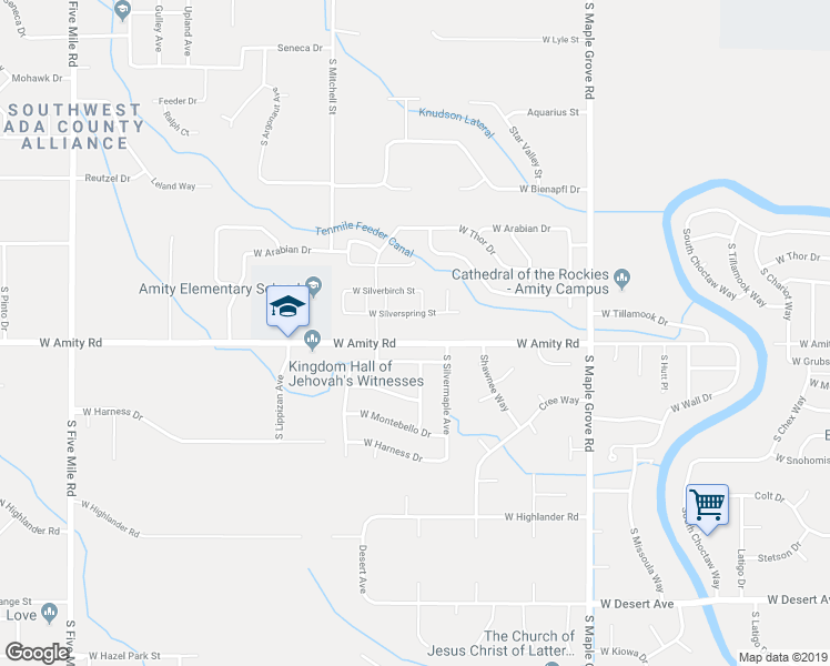 map of restaurants, bars, coffee shops, grocery stores, and more near 9528 West Amity Road in Boise