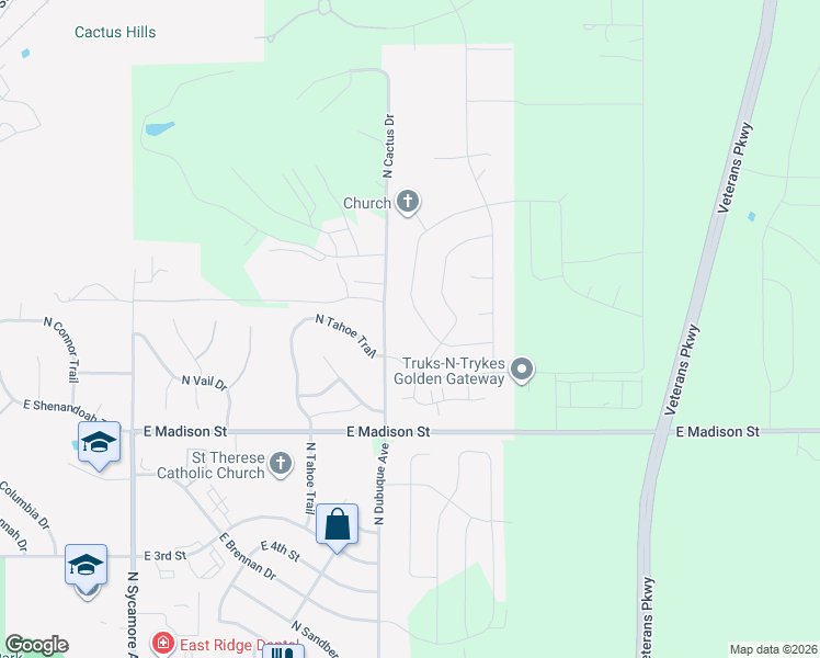 map of restaurants, bars, coffee shops, grocery stores, and more near 1504 North Paddington Trail in Sioux Falls