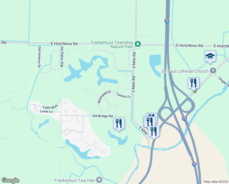 map of restaurants, bars, coffee shops, grocery stores, and more near 2473 Muirhead Drive in Bay City