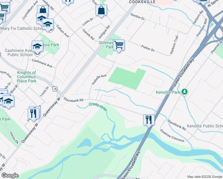 map of restaurants, bars, coffee shops, grocery stores, and more near 2130 Dickson Road in Mississauga
