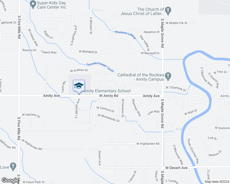 map of restaurants, bars, coffee shops, grocery stores, and more near 9526 West Amity Road in Boise