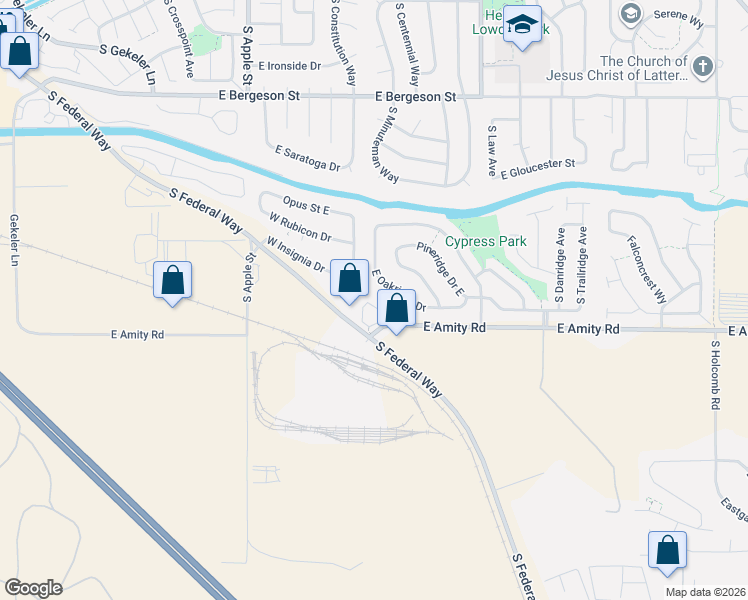 map of restaurants, bars, coffee shops, grocery stores, and more near 1350 East Amity Road in Boise