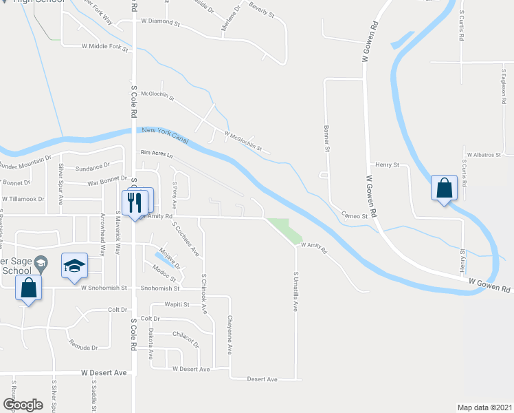 map of restaurants, bars, coffee shops, grocery stores, and more near 4541 South Fenny Lane in Boise