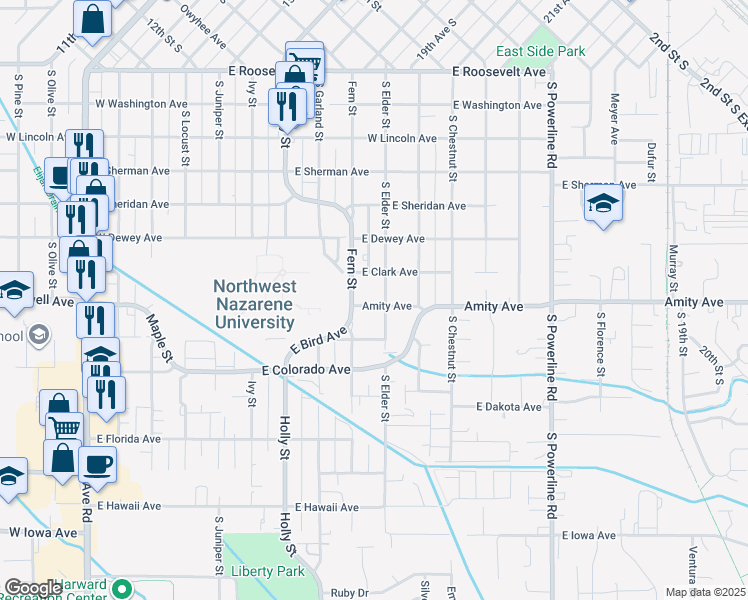 map of restaurants, bars, coffee shops, grocery stores, and more near 916 East Amity Avenue in Nampa