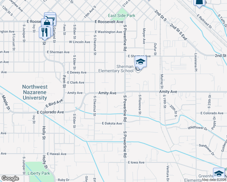 map of restaurants, bars, coffee shops, grocery stores, and more near 1324 E Amity Ave in Nampa