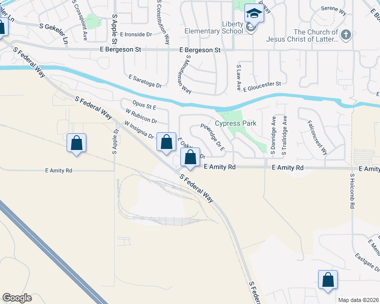 map of restaurants, bars, coffee shops, grocery stores, and more near 1350 East Amity Road in Boise