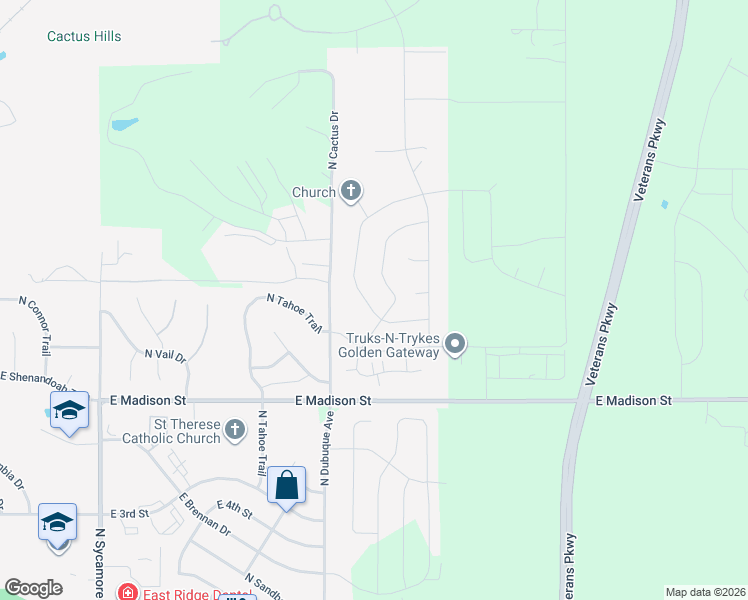 map of restaurants, bars, coffee shops, grocery stores, and more near 1504 North Paddington Trail in Sioux Falls