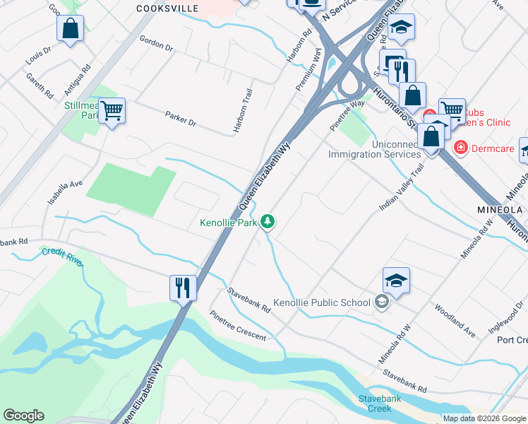 map of restaurants, bars, coffee shops, grocery stores, and more near 269 Pinetree Way in Mississauga
