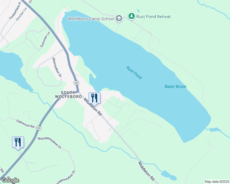 map of restaurants, bars, coffee shops, grocery stores, and more near 26 Rust Pond Road P in Wolfeboro