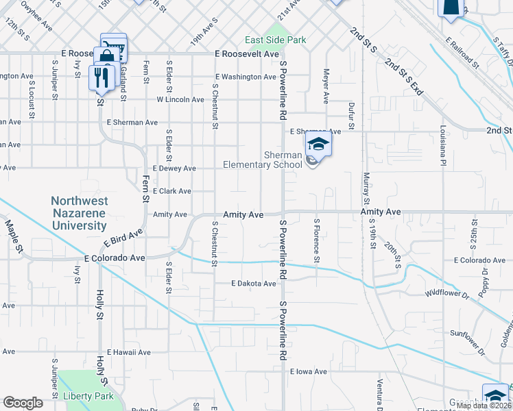 map of restaurants, bars, coffee shops, grocery stores, and more near 1324 East Amity Avenue in Nampa
