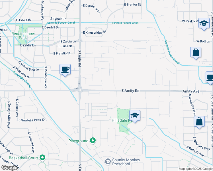 map of restaurants, bars, coffee shops, grocery stores, and more near 3570 East Amity Road in Meridian