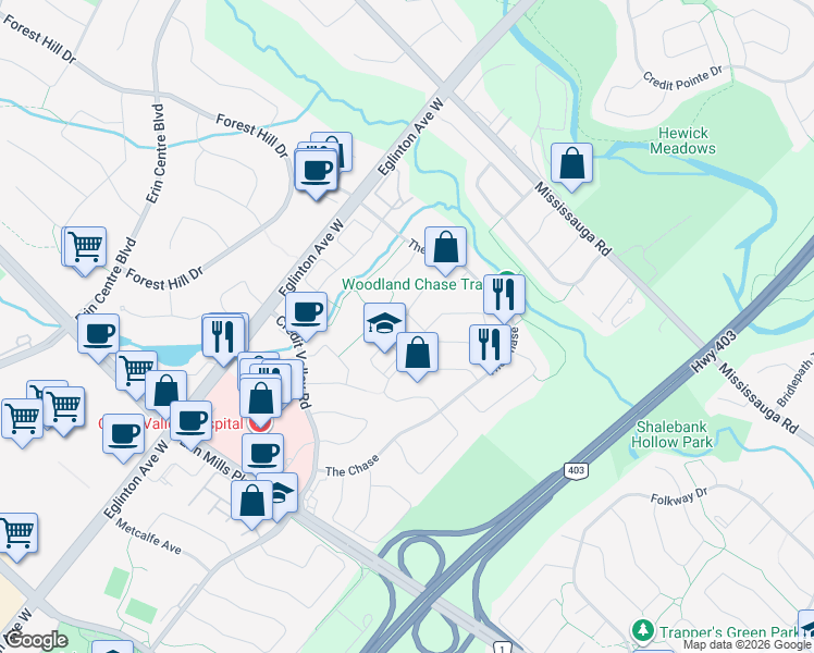 map of restaurants, bars, coffee shops, grocery stores, and more near 2030 Kempton Park Drive in Mississauga