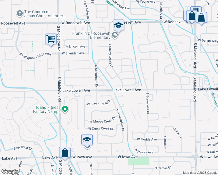 map of restaurants, bars, coffee shops, grocery stores, and more near 716 South Weston Creek Loop in Nampa